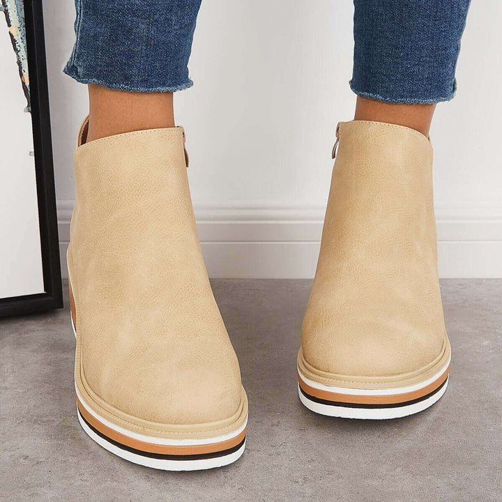 Women's Platform Ankle Boots with Zip