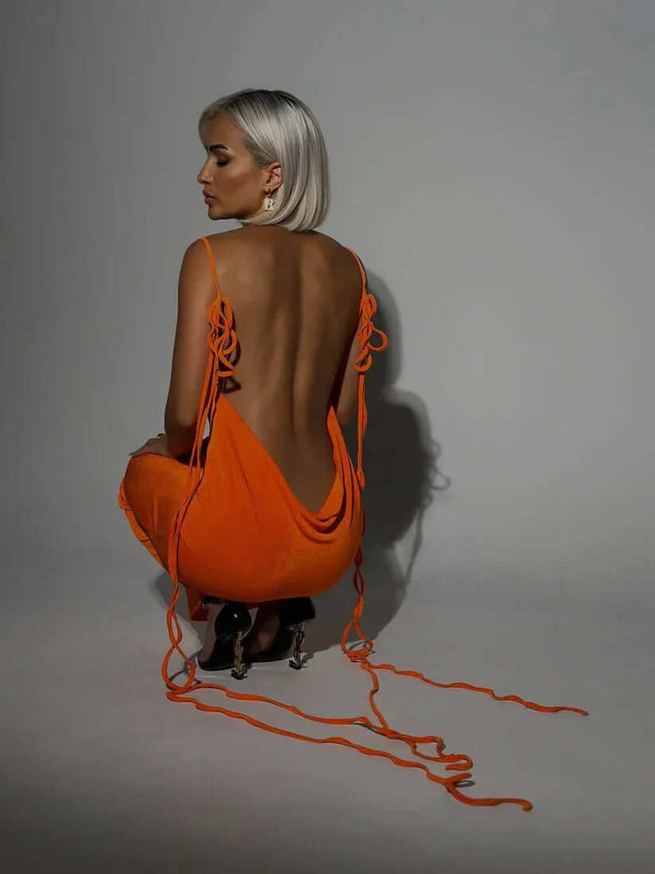 Backless Halter Midi Dress