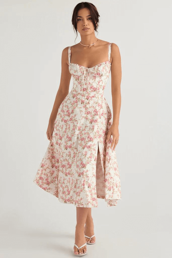 Women's Fitted Corset Midi Sun Dress