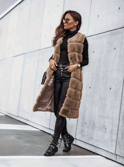 Faux Fur Vest - Women's Sleeveless Open Longline Gilet