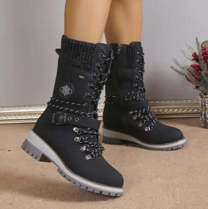 Women's Warm High-Top Winter Boots with Knitted Cuff