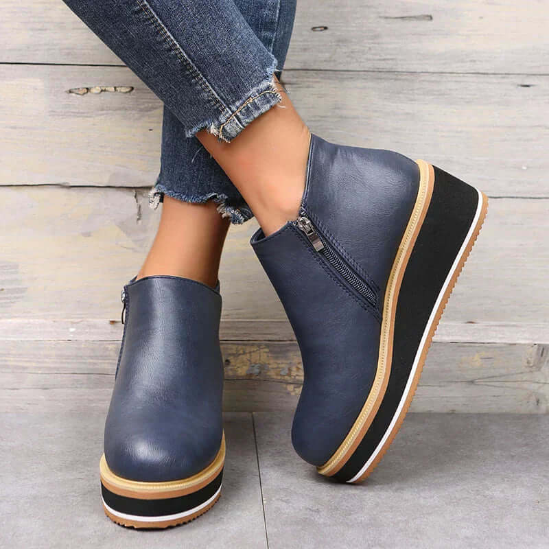 Women's Platform Ankle Boots with Zip