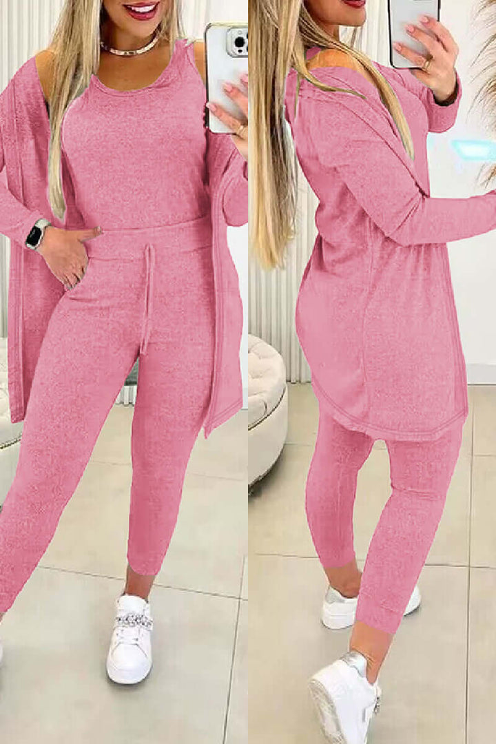 Women's 3-Piece O-Neck Top & Tight Pants Set