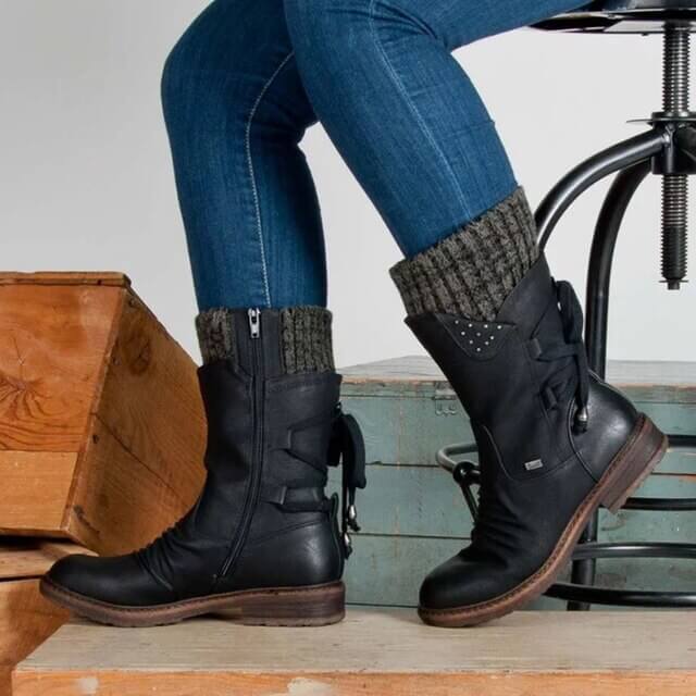 Women's Calf-High Casual Boots with Side Zippers