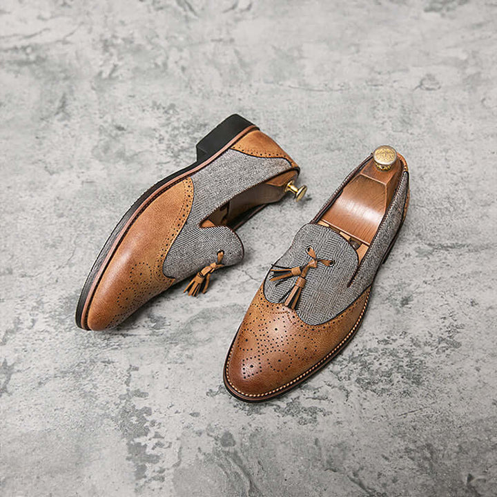 Men's Leather Pointed Loafers with Fringes