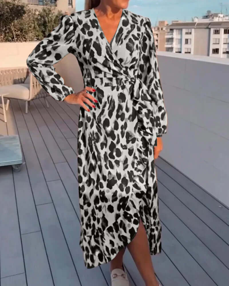 Women's Leopard Print V-Neck Dress