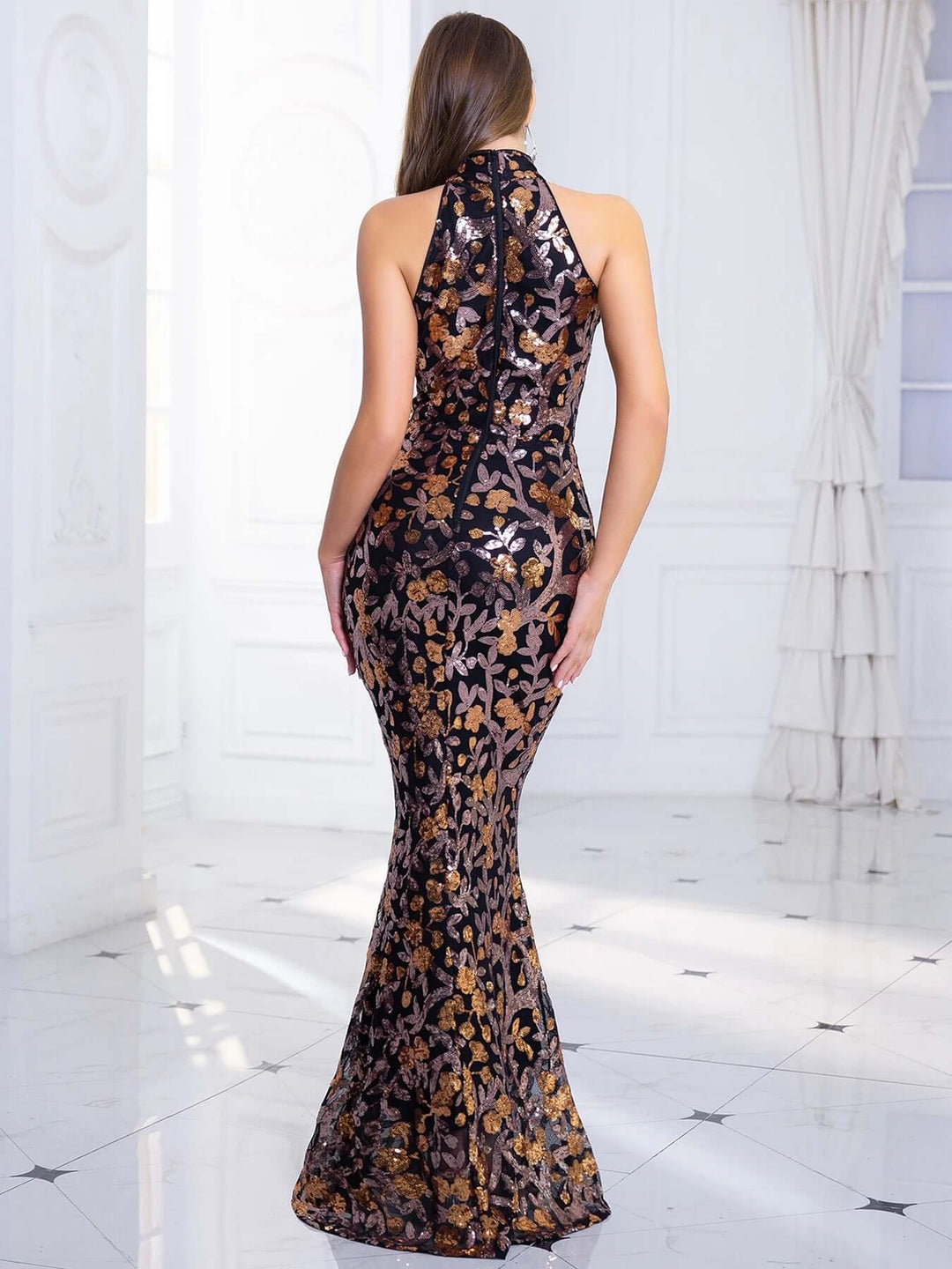 Embroidered Sequin Formal Gown