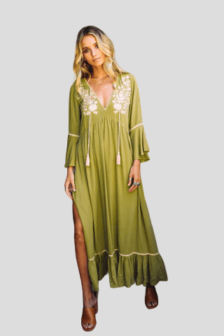 Plunging Neckline Maxi Dress