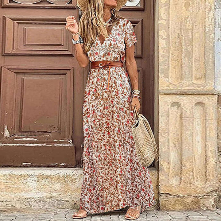 Boho Maxi Dress with V-Neck and Side Slit