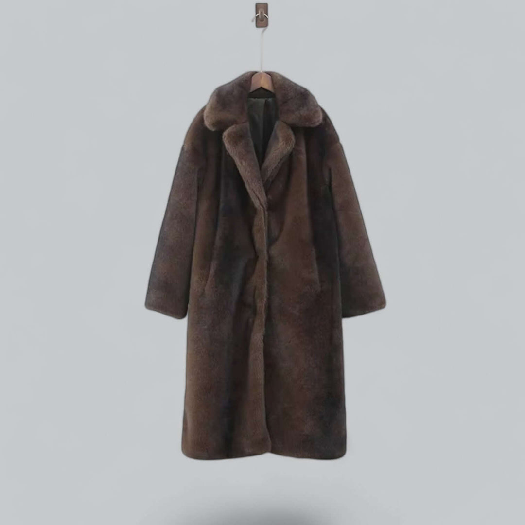 Elegant Faux Fur Long Trench Coat