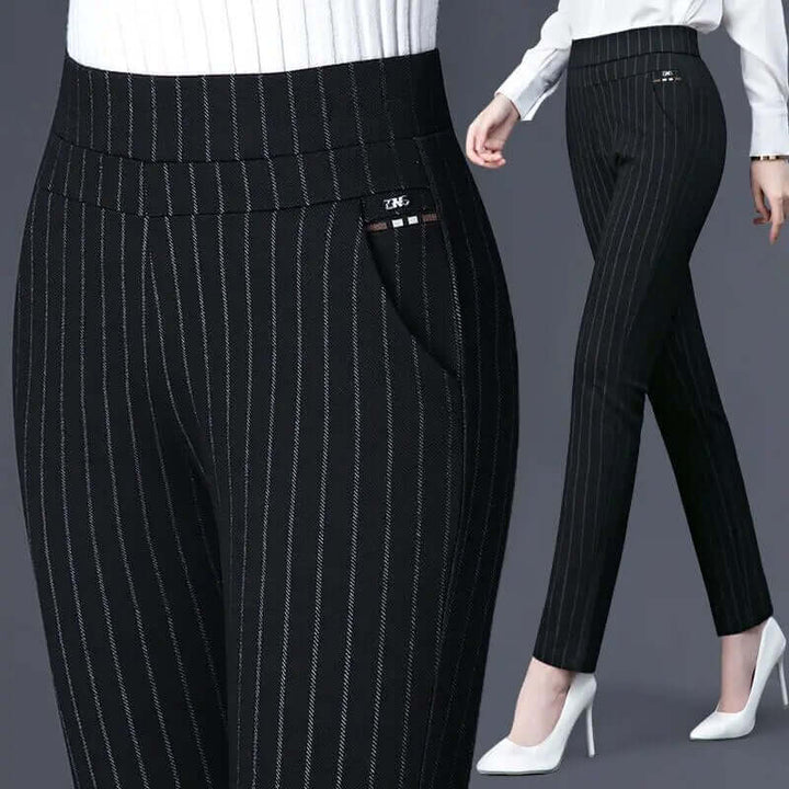 Women's Elastic High Waist Straight Leg Trousers