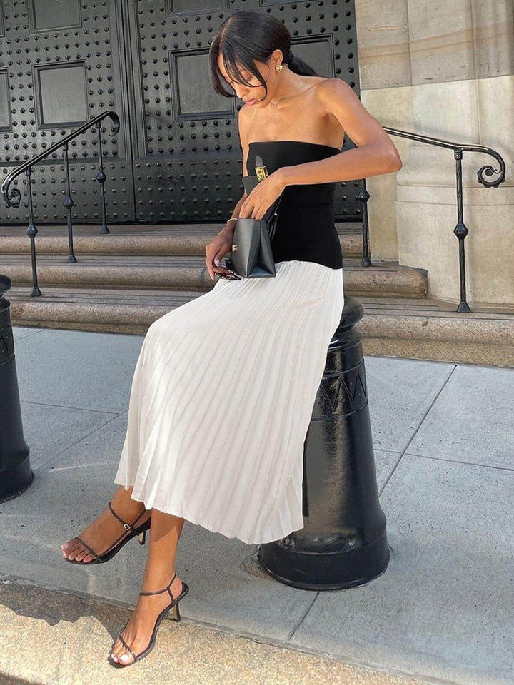 Strapless Pleated Midi Dress
