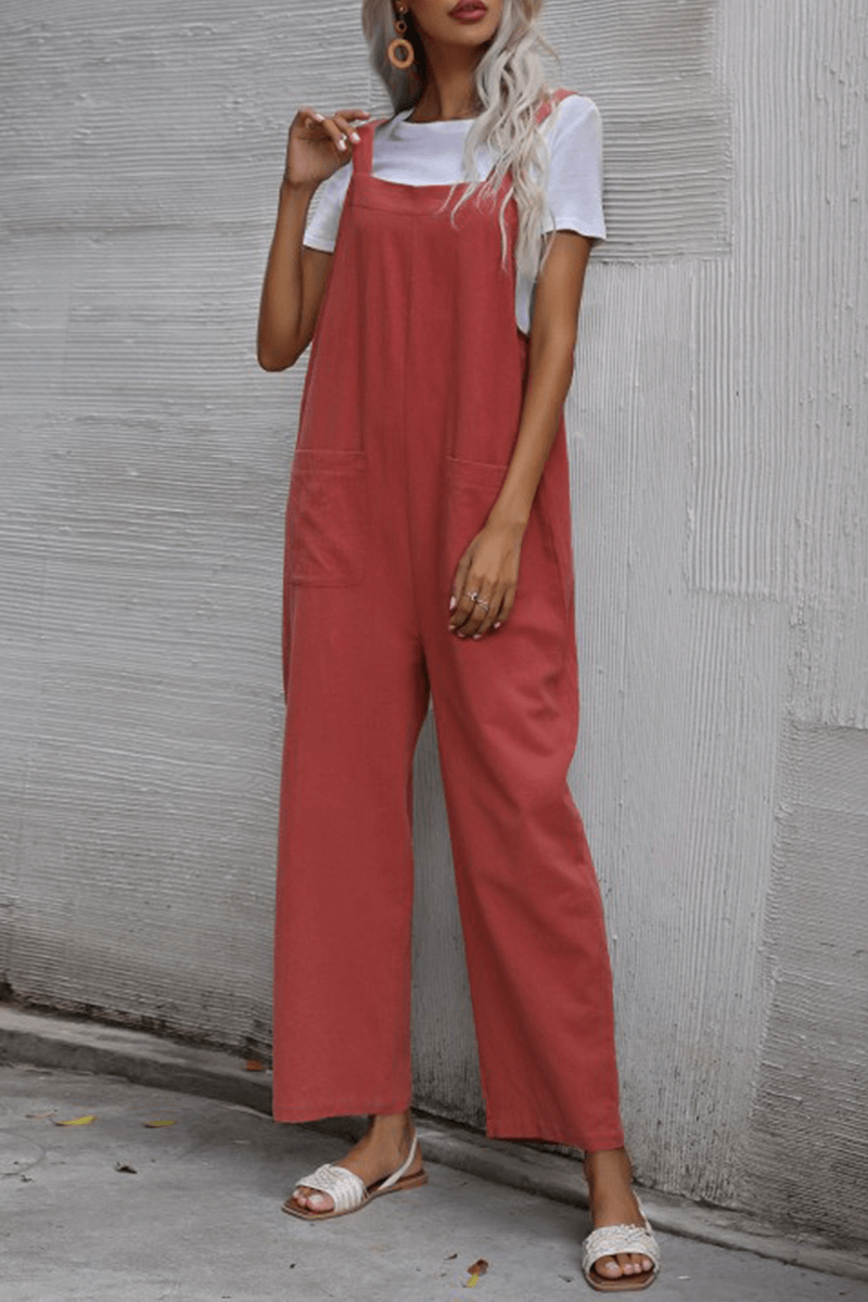 Women's Casual Straight Leg Jumpsuit with Pockets