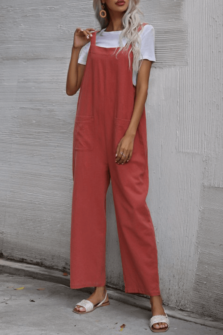 Women's Casual Straight Leg Jumpsuit with Pockets