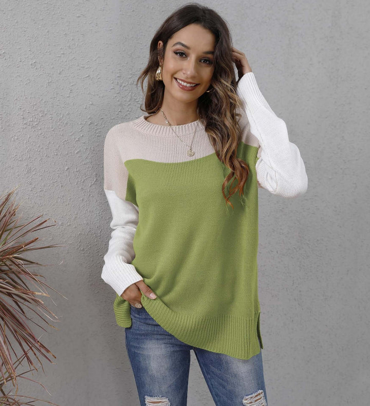 Colour Block Knit Sweater - Women's Relaxed Fit Jumper