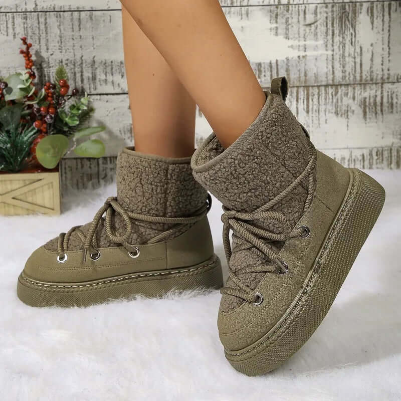Women's Faux Fur Trimmed Winter Snow Boots
