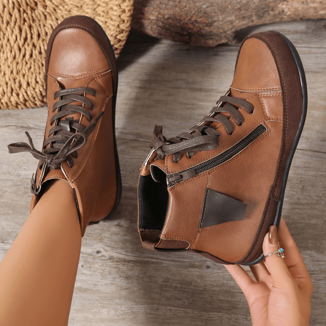 Women's Leather Ankle Boots with Side Zipper