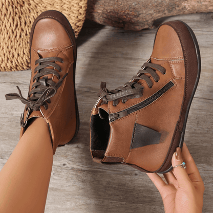 Women's Leather Ankle Boots with Side Zipper