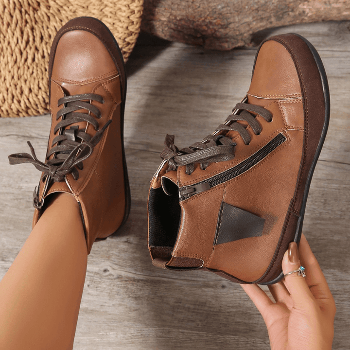Women's Leather Ankle Boots with Side Zipper