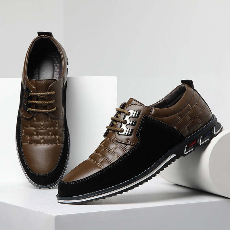 Men's Leather Checked Lace-Up Shoes