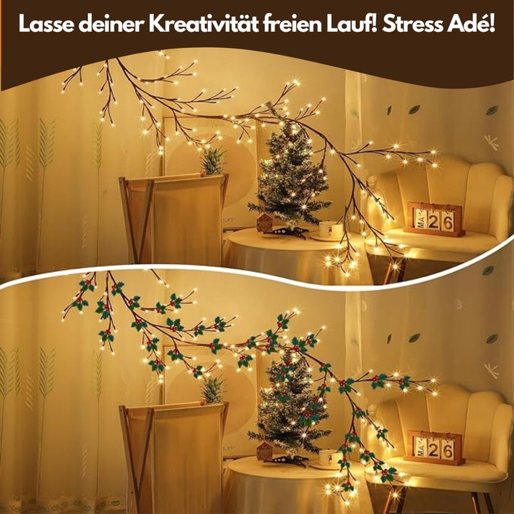 "2.3m LED grapevine fairy lights with remote, 144 LEDs, flexible modes, ideal for indoor/outdoor ambiance settings."