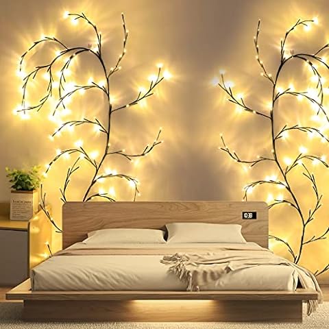 "2.3m LED grapevine fairy lights with remote, 144 LEDs, flexible modes, ideal for indoor/outdoor ambiance settings."