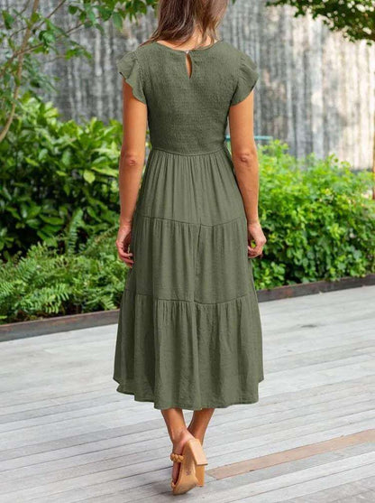 Women's Tiered Midi Dress with Flutter Sleeves