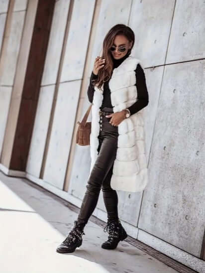 Faux Fur Vest - Women's Sleeveless Open Longline Gilet
