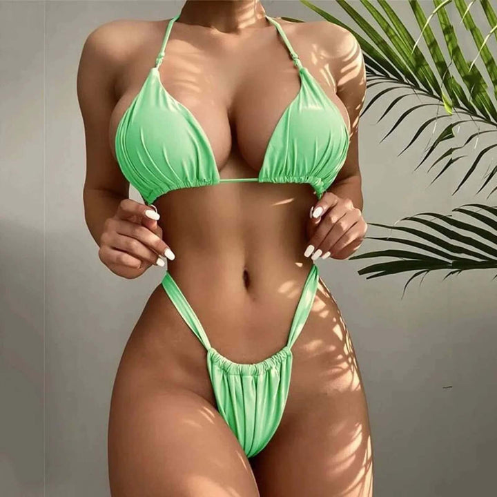 Women's Ruched Bikini Set with Triangle Top & High-Cut Thong
