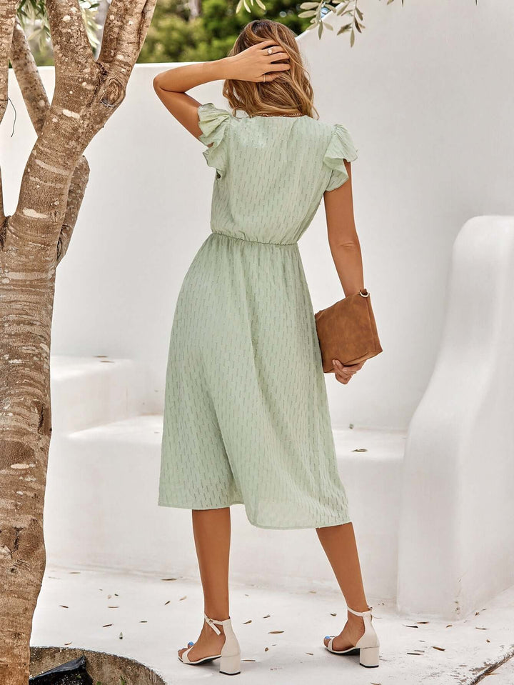 Women's Flowy V-Neck Ruffled Midi Dress