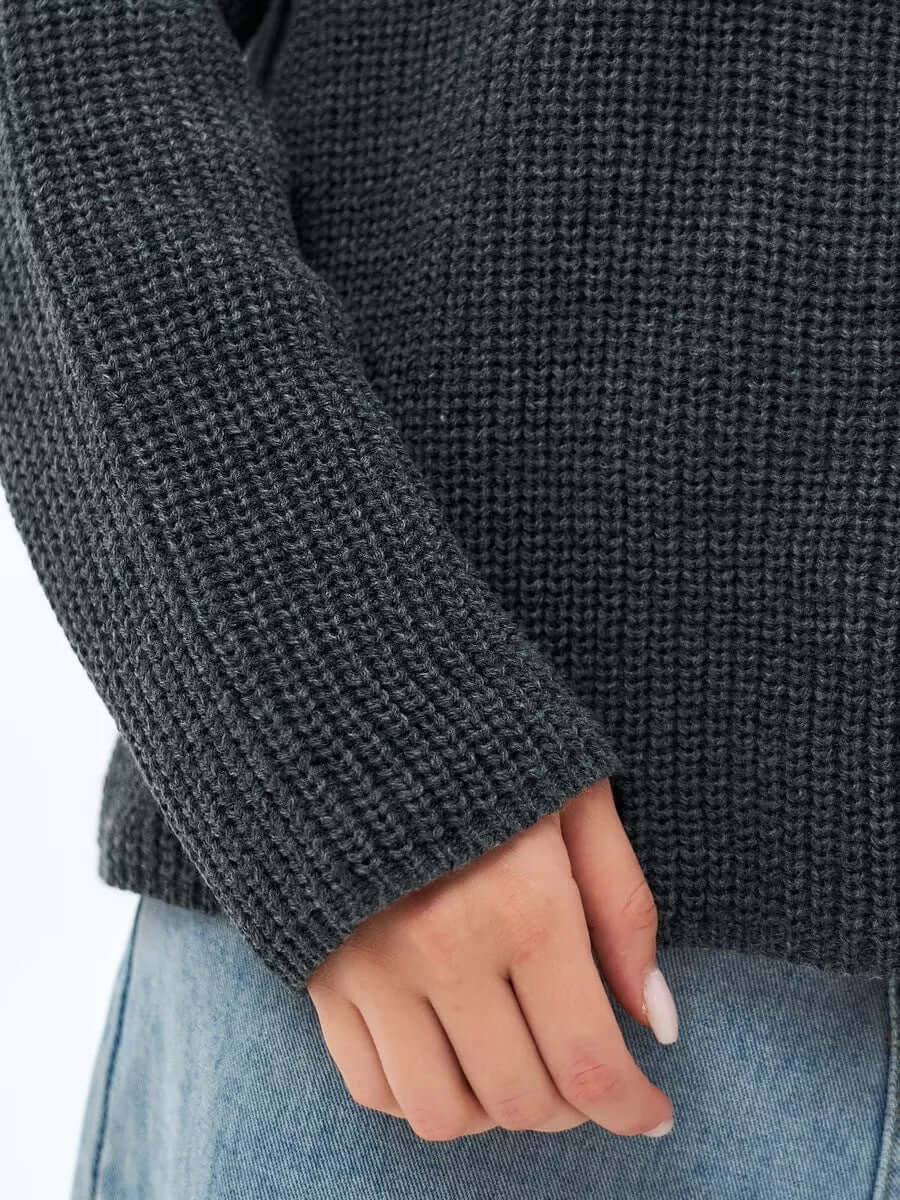 Pullover Damen Oversize Rundhalsausschnitt Rippstrick Langarm Bequem Casual