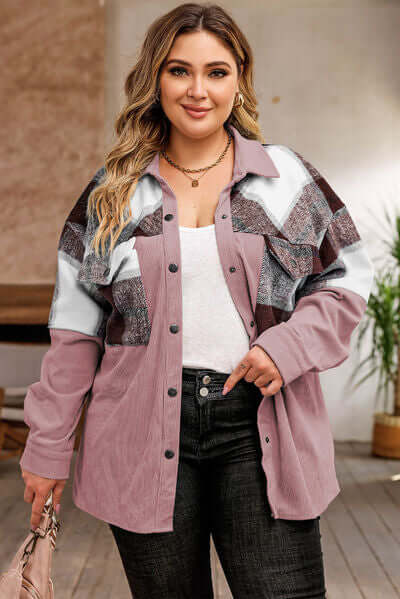 Plus Size Plaid Shacket Jacket For Women's