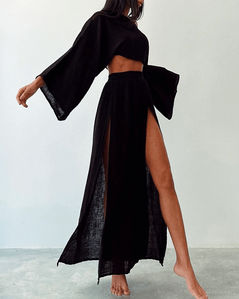 Women's Off-Shoulder Top and Maxi Skirt Set