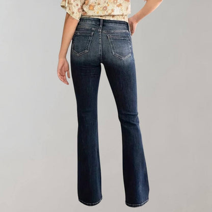 Women's Mid-Waist Slim Fit Stretch Flared Jeans
