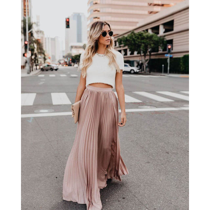 Women's Pleated Maxi Skirt - High Waist