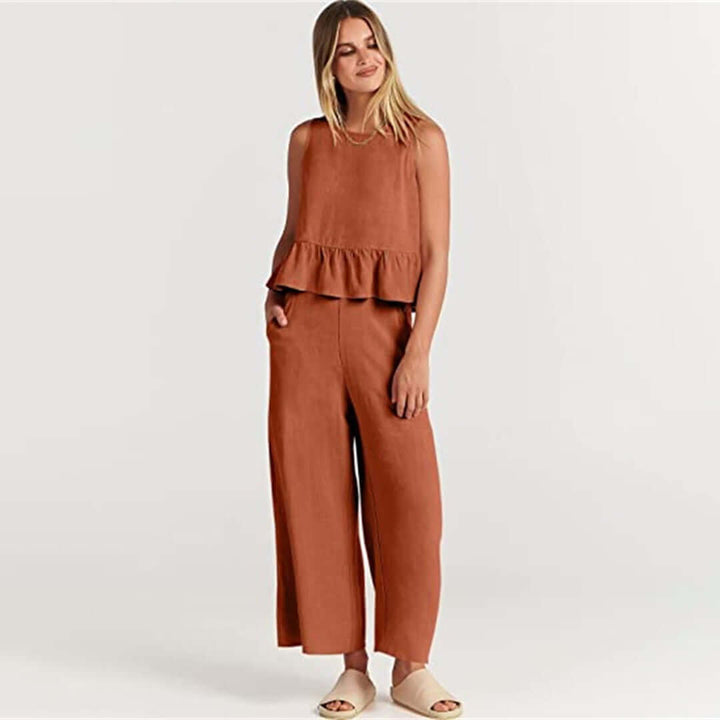 Women's Sleeveless Peplum Cropped Jumpsuit
