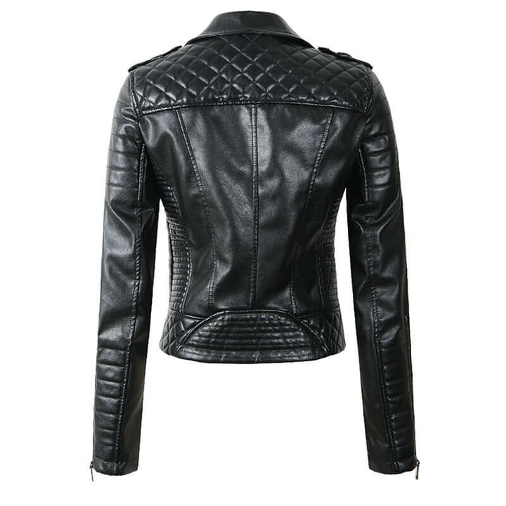 Women's Faux Leather Biker Jacket with Quilted Panels