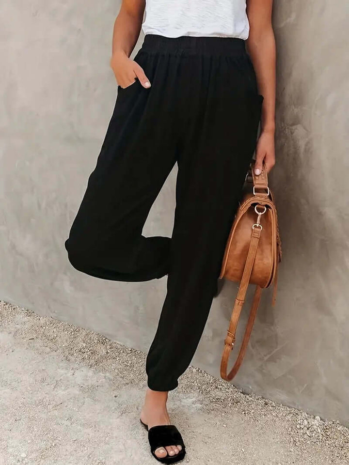Women's Relaxed Fit Hemp Blend Elastic Waist Pants
