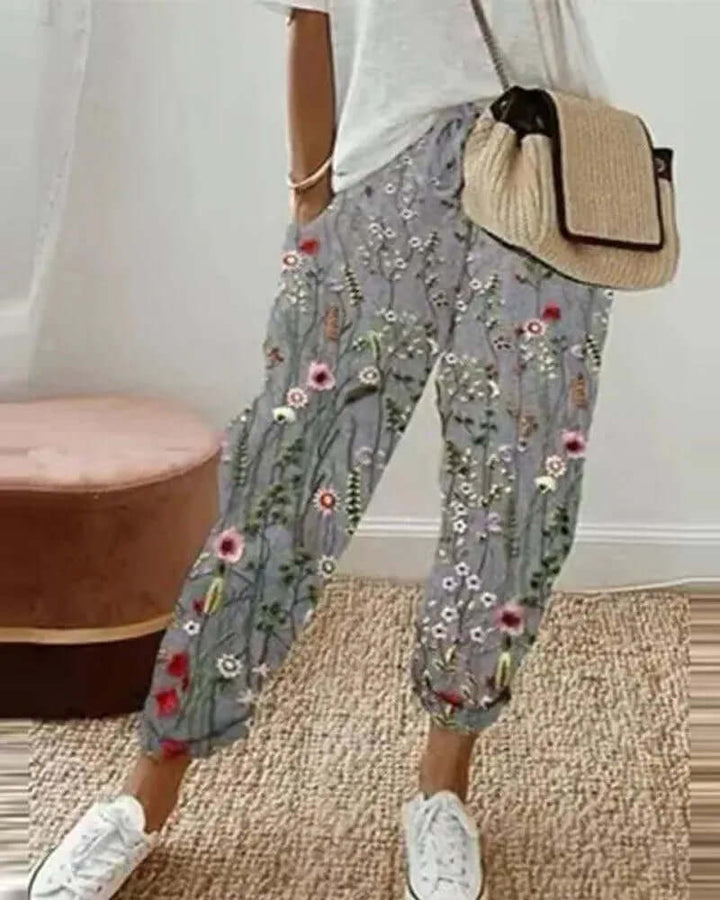 Women's Striped Linen-Blend Casual Trousers