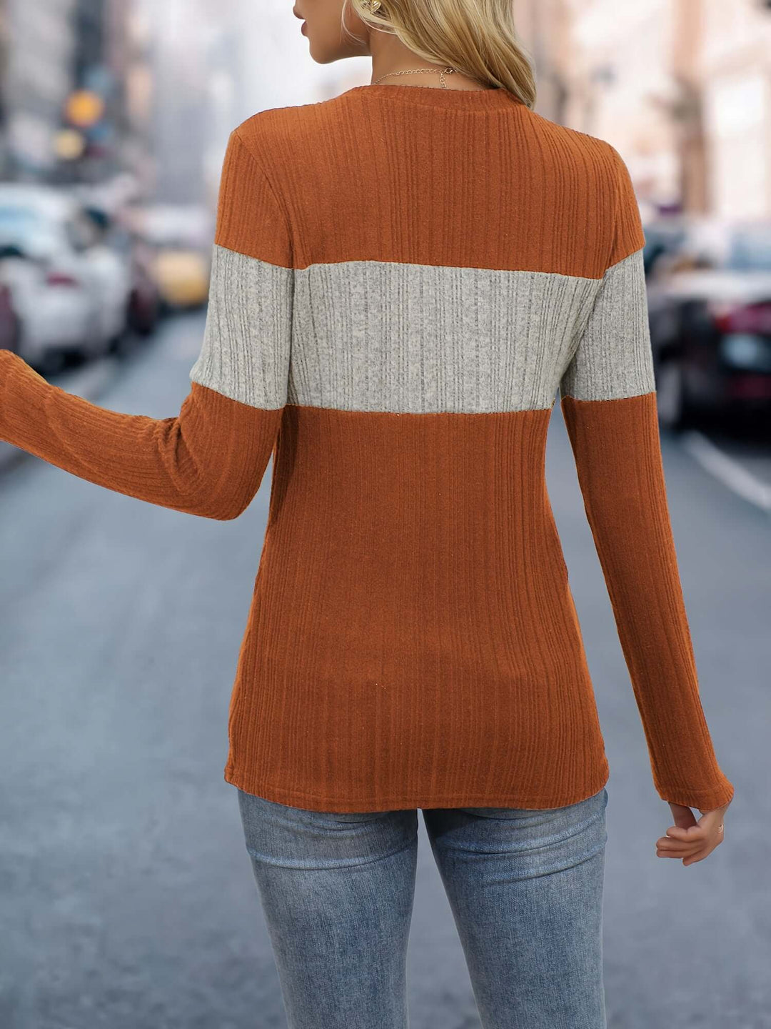 Women's Colour Block Ribbed Top