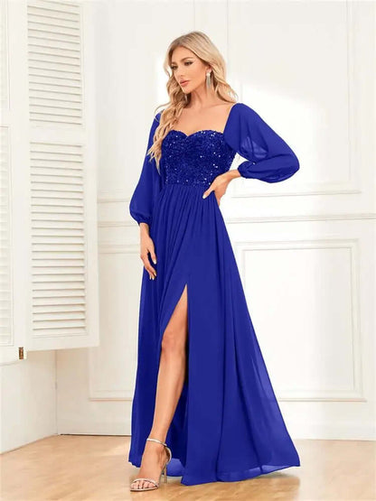 Women's Off-Shoulder Sequin Evening Gown with High Slit