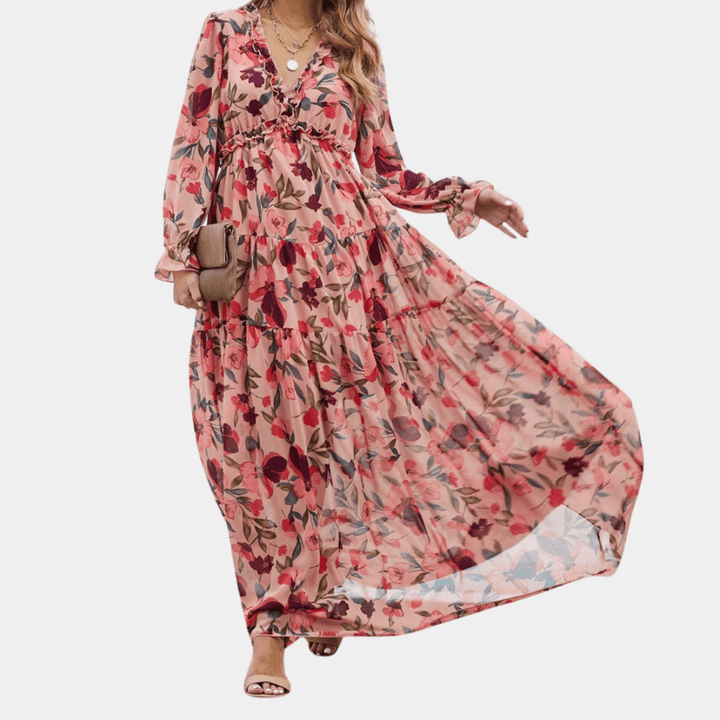 Floral Chiffon Maxi Dress - Elegant