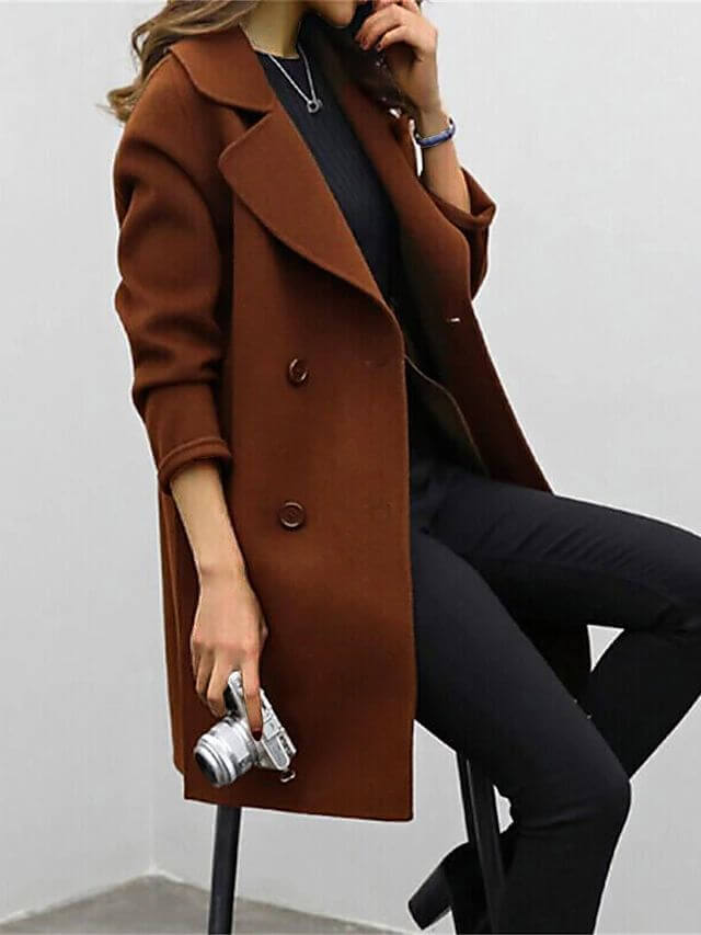 Double-Breasted Wool Blend Winter Coat