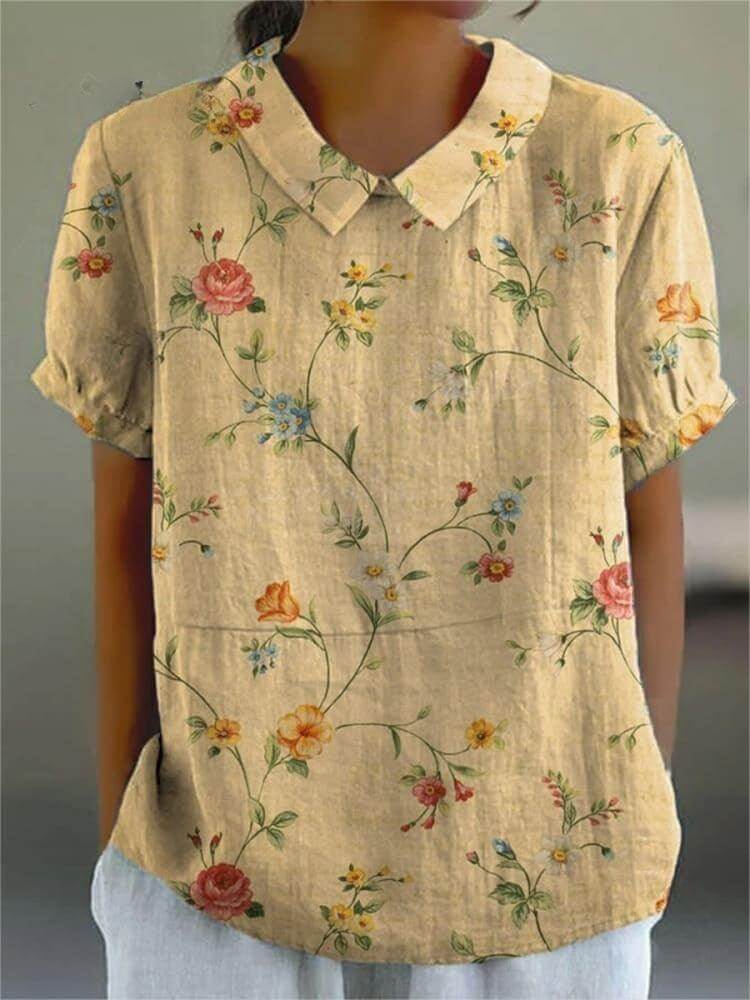 Women's Retro Floral Cotton-Linen Shirt