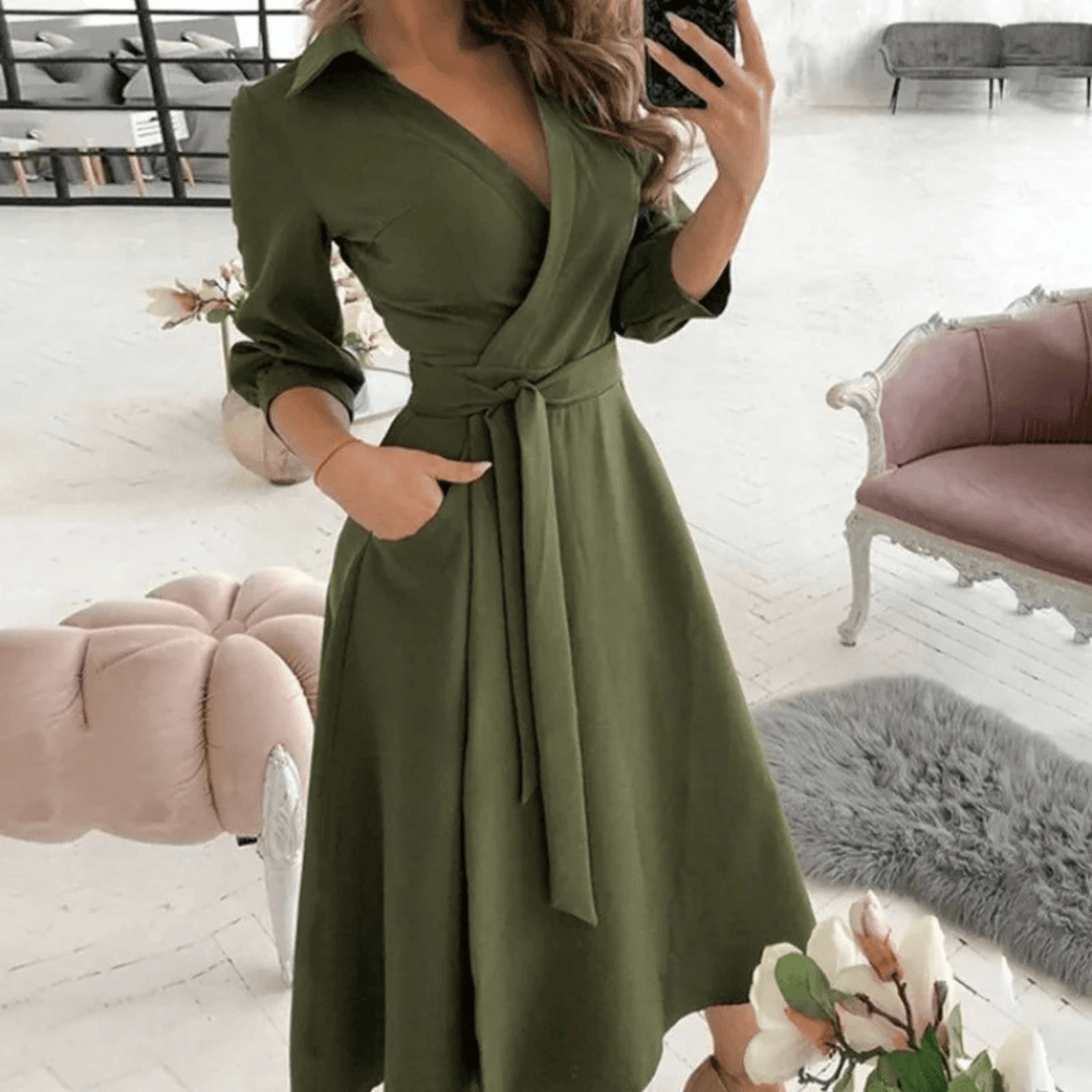 Women's Belted Wrap Midi Dress