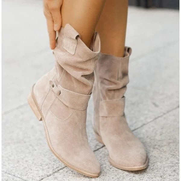 Women's Faux Leather Ankle Boots with Low Heel