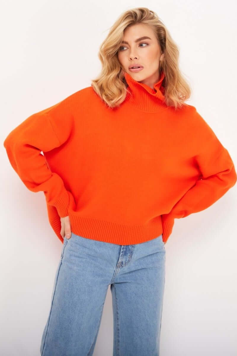 Damen Oversize Rollkragenpullover - Warmer Strickpullover in Trendfarben