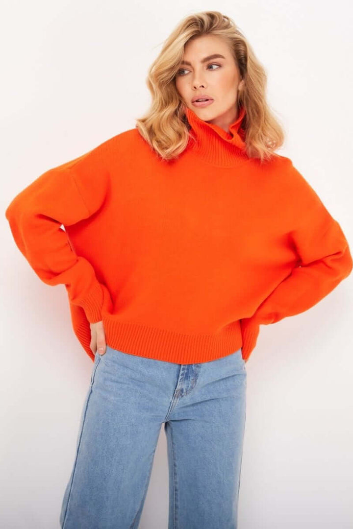 Damen Oversize Rollkragenpullover - Warmer Strickpullover in Trendfarben