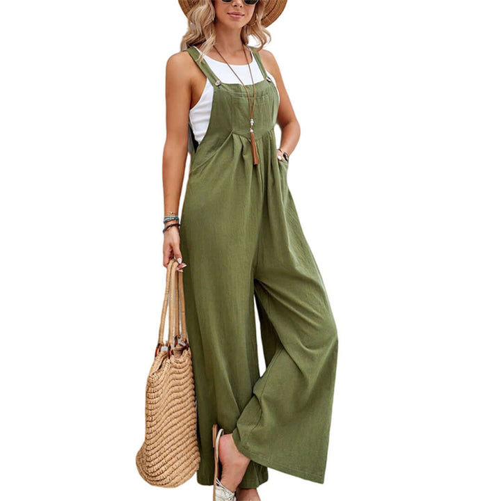 Lightweight Linen-Cotton Sleeveless Wide-Leg Jumpsuit
