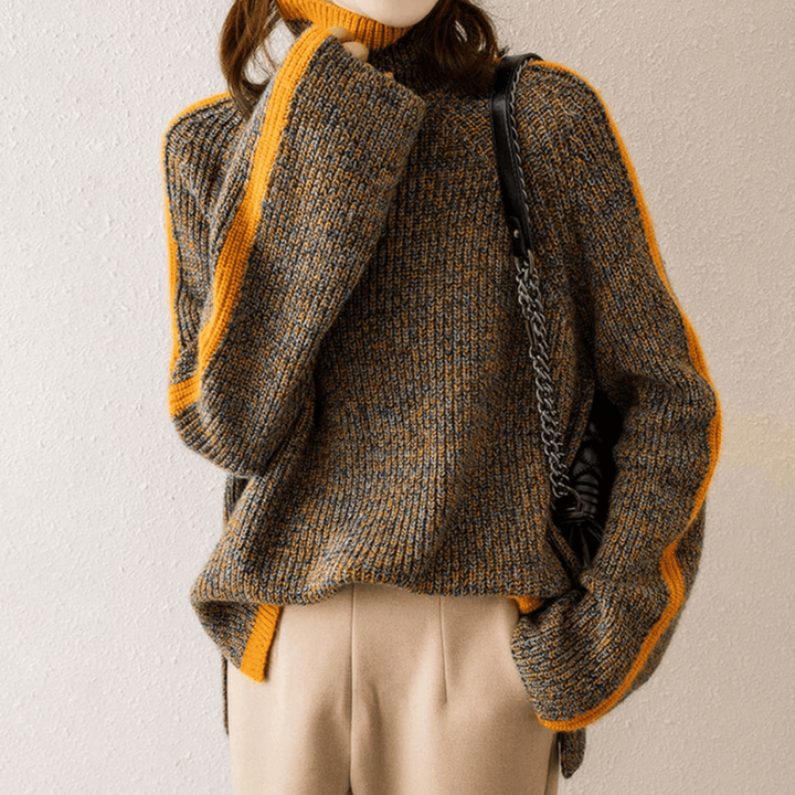 Mixed Knit Turtleneck Sweater